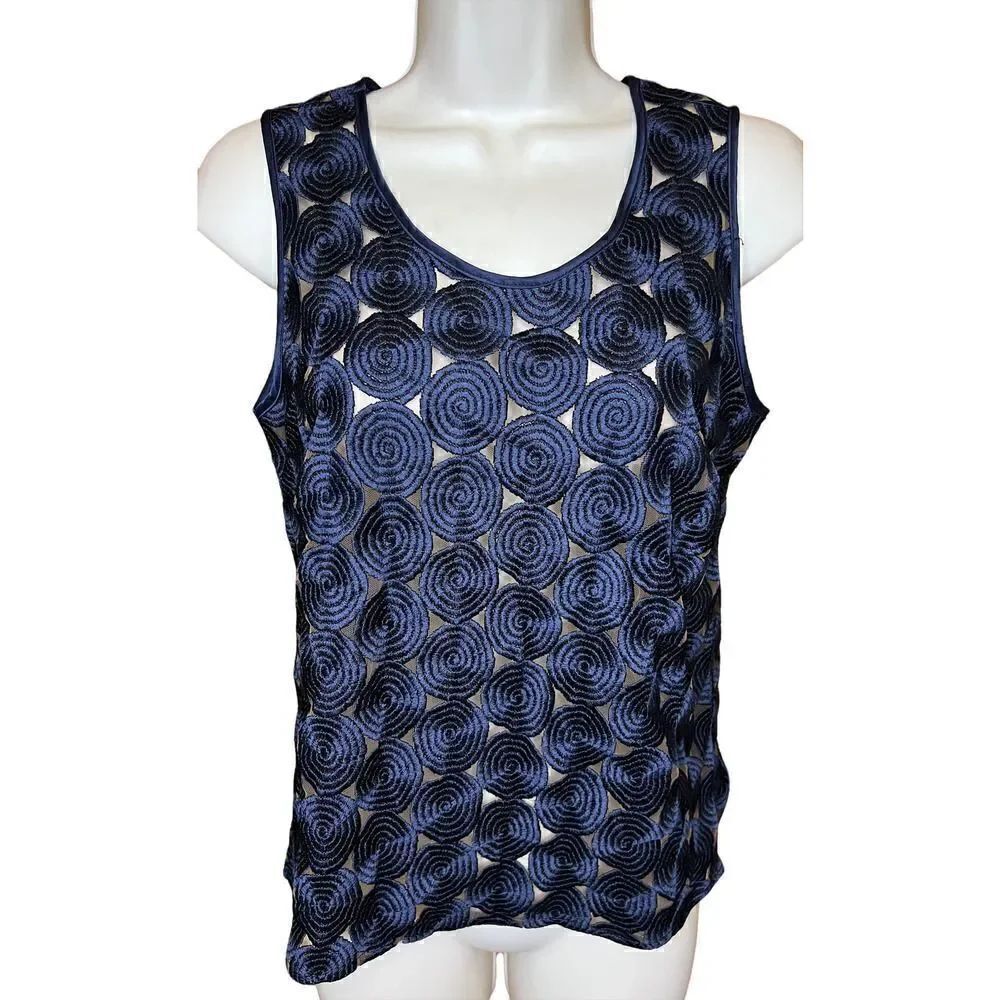Ester Ken Paris Navy Embroidered Circles Tank Size Medium